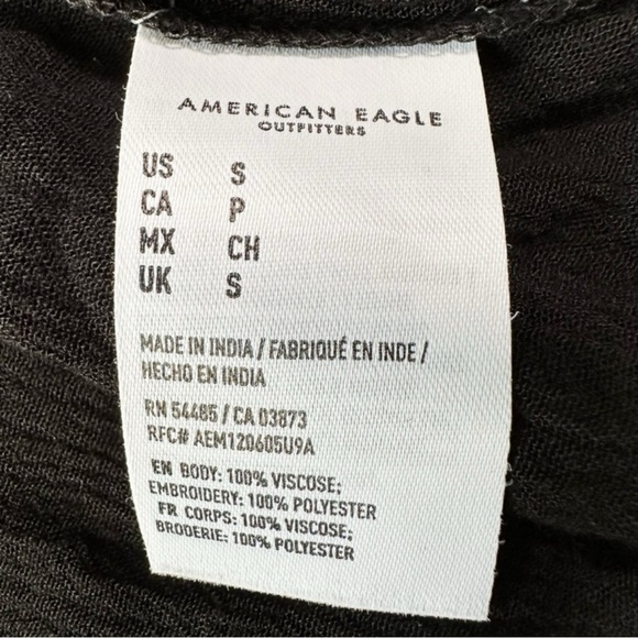 American Eagle Woman Black Embroidered Balloon Sleeve Top SMALL Boho Whimsigoth - Picture 9 of 10